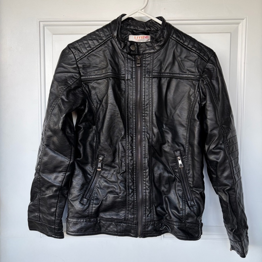 •LJYH• Faux Leather Black Youth Unisex Jacket - Size 11-12 Years